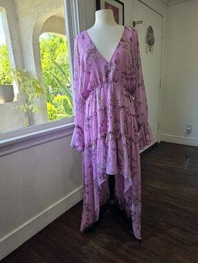 Steve Madden Purple Floral High-Low Tiered Maxi Dress